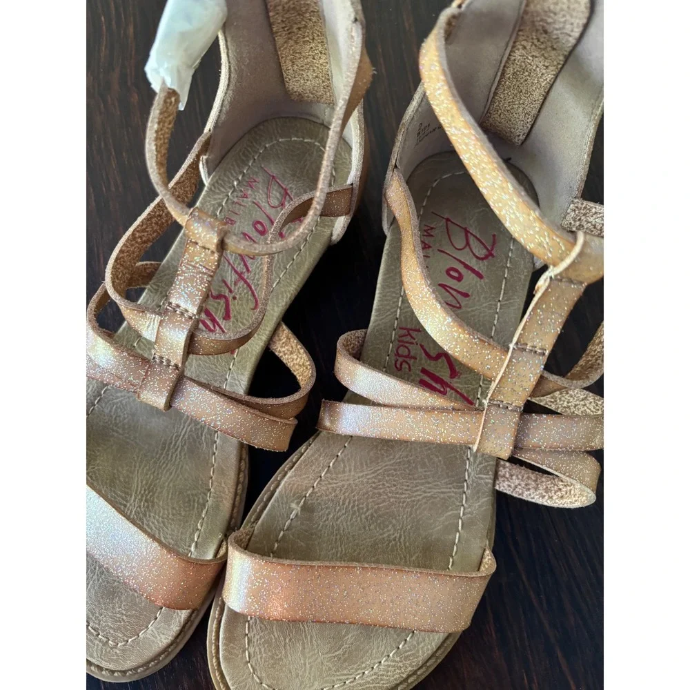 Blowfish Malibu Gladiator‎ Sandals Strappy Zip Back Rose Gold Glitter awesome!